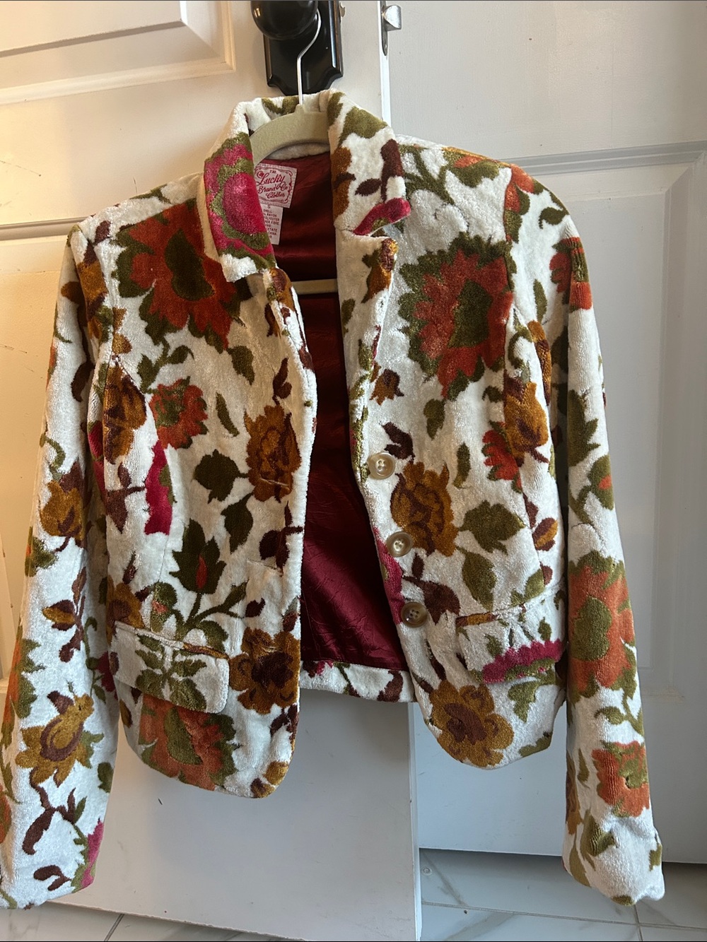 Lucky Brand Vintage Floral Bouclé Jacket - Cream with Green & Rust Accents